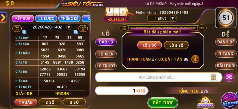 Lô Đề Siêu Tốc Tại RikVip Sảnh Cược Đỉnh Cao Cho Những Chiến Thắng Tức Thì