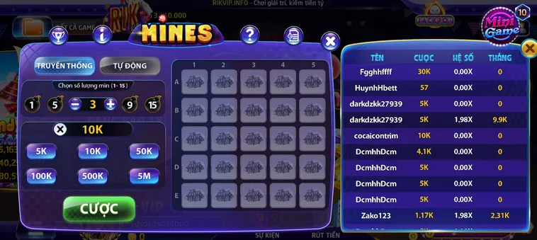 Khám Phá Thế Giới Minigame Mines Tại RikVip Đỉnh Cao Với Nhiều Phần Thưởng Lớn